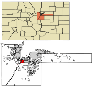 Location of the City of Littleton in Arapahoe, Douglas, and Jefferson counties, Colorado.