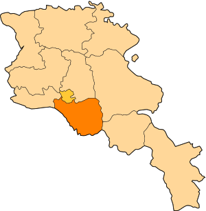 Location of Ararat within Armenia