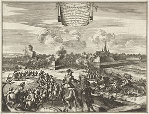 Bestorming van Aardenburg door de Fransen op 29 juni 1672 Aenval ofte Storm der Franse op Aerdenburgh (titel op object), RP-P-1905-391