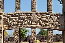 Buddha Worshipped in Jungle by Animals - Middle Architrave - Rear Side - East Gateway - Stupa 1 - Sanchi Hill 2013-02-21 4462