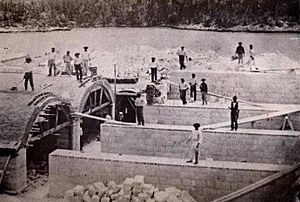 Construction of British Army's magazine on Agar's Island, Bermuda in 1870