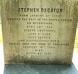 Detail, grave of Stephen Decatur