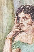 Detail of Thetis, wall painting - Hephaistos producing the new arms for Achilles - Pompeii (IX 1 7) - Napoli MAN 9529 (cropped)