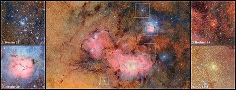 Excerpts from Trifid and Lagoon Nebulae Image (noirlab2521d)
