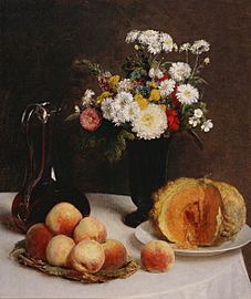 Fantin Latour Still Life with a Carafe Flowers an Fruit