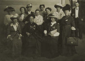 Feminists at the Seventh Conference of the International Woman Suffrage Alliance hosted in Budapest, 1913 with text