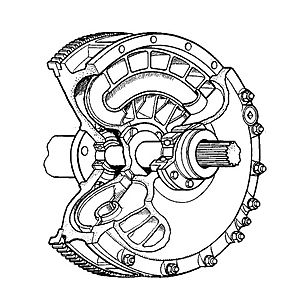 Fluid flywheel, part section (Autocar Handbook, 13th ed, 1935)