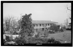 Historic American Buildings Survey, Photographed by Daniel Cathcart, March 8th, 1934. VIEW FROM THE SOUTHEAST - Casa de los Cerritos, 4600 American Avenue, Long Beach, Los HABS CAL,19-LONGBN,1-2