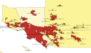      Urban areas      Counties in the Los Angeles MSA      Counties in the Los Angeles CSA but not the MSA