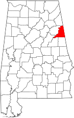 Map of Alabama highlighting Cleburne County