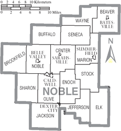 Map of Noble County Ohio With Municipal and Township Labels