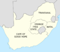 Map of the provinces of South Africa 1910-1976 with English labels