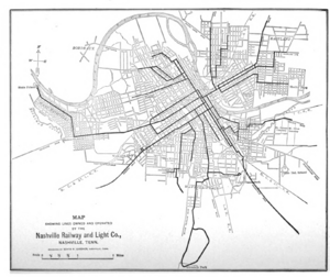 Map showing Lines Owned and Operated by the Nashville Railway and Light Company c 1907