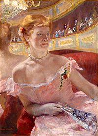 Mary Stevenson Cassatt, American - Woman with a Pearl Necklace in a Loge - Google Art Project