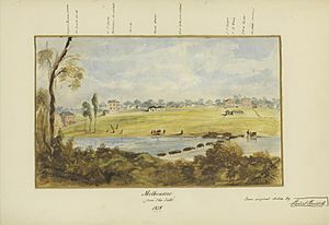 Melbourne from the falls 1838 Robert Russell H24528