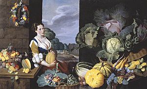 Nathaniel Bacon (1585-1627) - Cookmaid with Still Life of Vegetables and Fruit - T06995 - Tate
