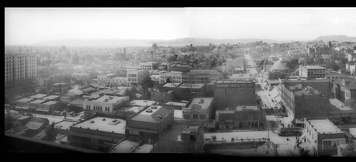 Panoramic view of downtown Los Angeles, 6th Street and Main Street, 1904 (CHS-5061-p)