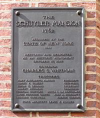 Schuyler Mansion Plaque