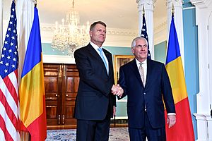 Secretary Tillerson and Romanian President Iohannis Pose for a Photo Before Their Meeting in Washington (34814507170)