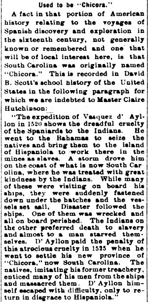 South Carolina original name Chicora The News Palladium Thu May 16 1895