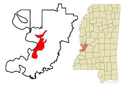 Location of Vicksburg in Warren County
