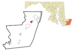 Location in Worcester County and the state of Maryland