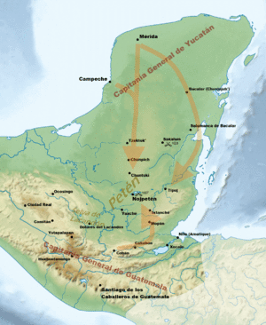 17th century Spanish routes to Petén flat
