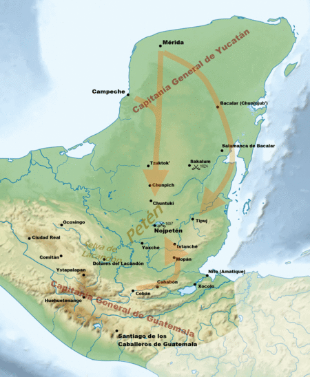 17th century Spanish routes to Petén flat