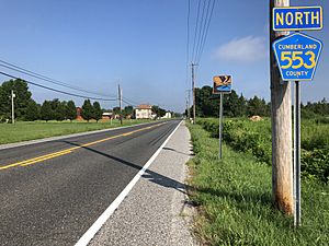 2018-08-08 09 18 05 View north along Cumberland County Route 553 (Bridgeton-Port Norris Road-Main Street) just north of Cumberland County Route 629 (Back Road-Newport-Centre Grove Road) in Lawrence Township, Cumberland County, New Jersey