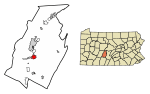 Location of Hollidaysburg in Blair County, Pennsylvania.