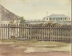 Commandant's house from in front of the old gaol, Newcastle, New South Wales, circa 1828.jpg