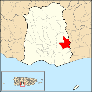 Location of barrio Coto Laurel within the municipality of Ponce shown in red