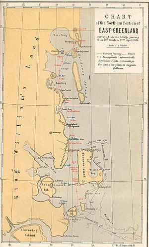 FMIB 43851 Chart of the Northern Portion of East-Greenland, Surveyed on the Sledge Journey from 24th March to 27th April 1870