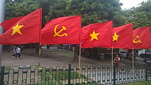 Flag of the Communist Party of Vietnam at the Dien Bien Phu street in 2015 01