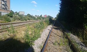 Former Guinness Brewery sidings at Park Royal on 14th July 2016 looking West