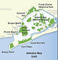 Map of the Gateway National Recreation Area's Jamaica Bay unit, with Barren Island depicted in the lower left corner as "Floyd Bennett Field"