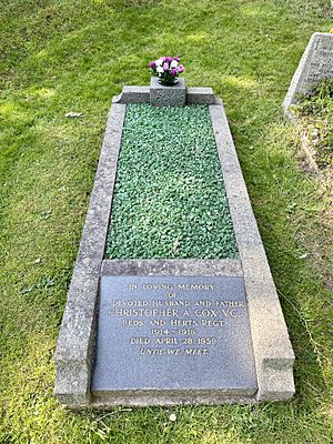 Grave of Christopher A. Cox VC at All Saints Church, Kings Langley, April 2022