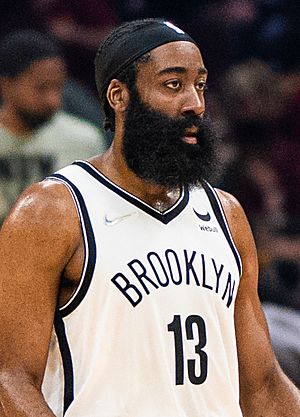 Harden dribbling midcourt, Cavaliers vs Nets on January 17, 2022 (cropped).jpg