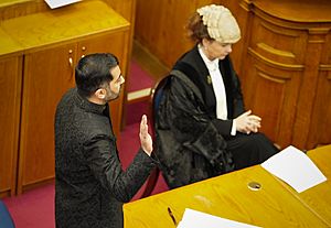 Humza Yousaf being sworn in at the Court of Session