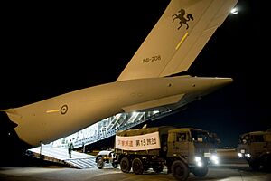 JGSDF truck being unloaded from a RAAF C-17