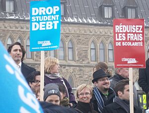 Justin Trudeau at demonstration against tuition fees in Ottawa, 1st Feb 2012