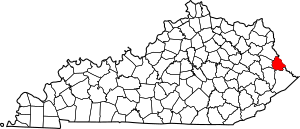 Map of Kentucky highlighting Martin County