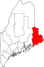 Map of Maine highlighting Washington County