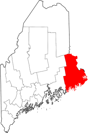 Map of Maine highlighting Washington County