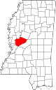 State map highlighting Yazoo County