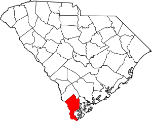 Map of South Carolina highlighting Jasper County