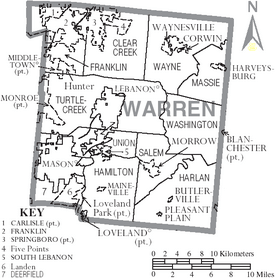 Map of Warren County Ohio With Municipal and Township Labels