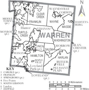 Map of Warren County Ohio With Municipal and Township Labels