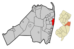 Map of Long Branch in Monmouth County. Inset: Location of Monmouth County highlighted in New Jersey.