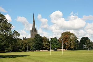 Norwich Cathedral from Lower Close, Norwich, Norfolk